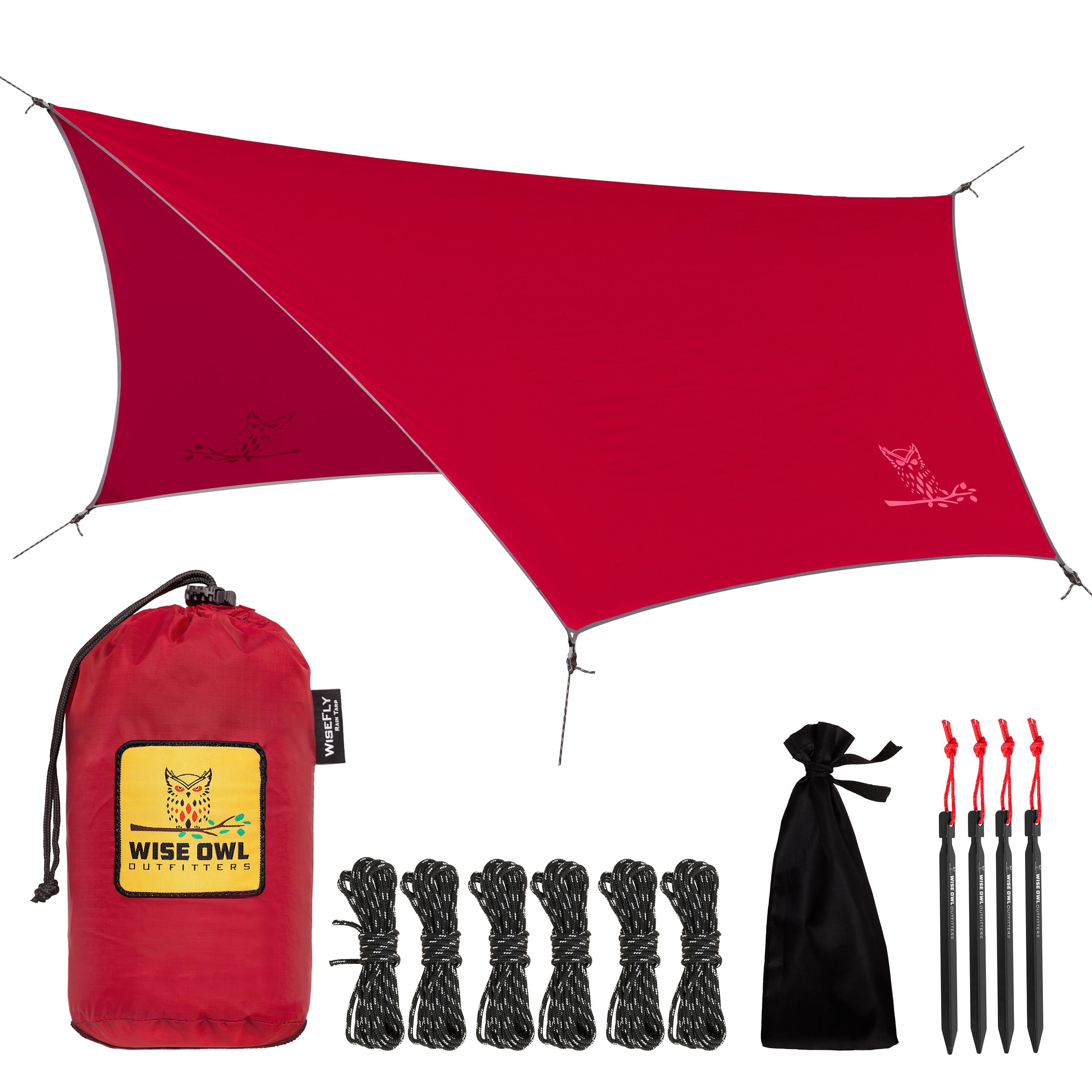Wise Owl Outfitters Hammock Rain Fly – Waterproof Camping Tarp Cover with Tent Stakes & Carry Bag, Ultralight Shelter for Backpacking & Outdoor Shade
