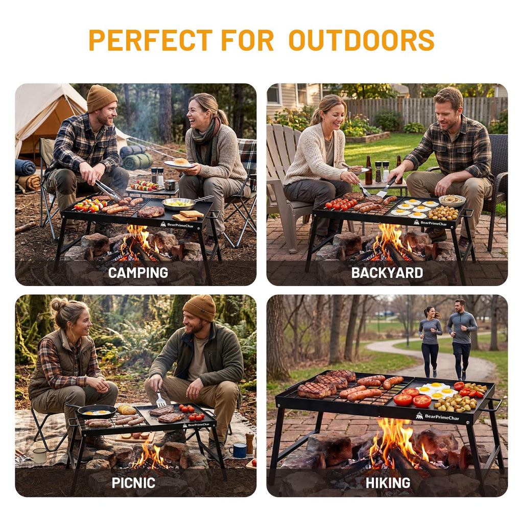 24" Campfire Grill Grate & Griddle for Outdoor Cooking and Picnic