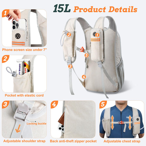 15L–20L Lightweight Foldable Hiking Daypack Backpack