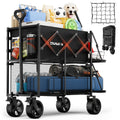 DUHKOI Double Decker Wagon 320L Large Capacity 400LBS Collapsible Sports Utility Cart with Big Wheels,Double Extended Tailgate Heavy Duty Folding Wagon Cart for Groceries,Camping,Outdoor