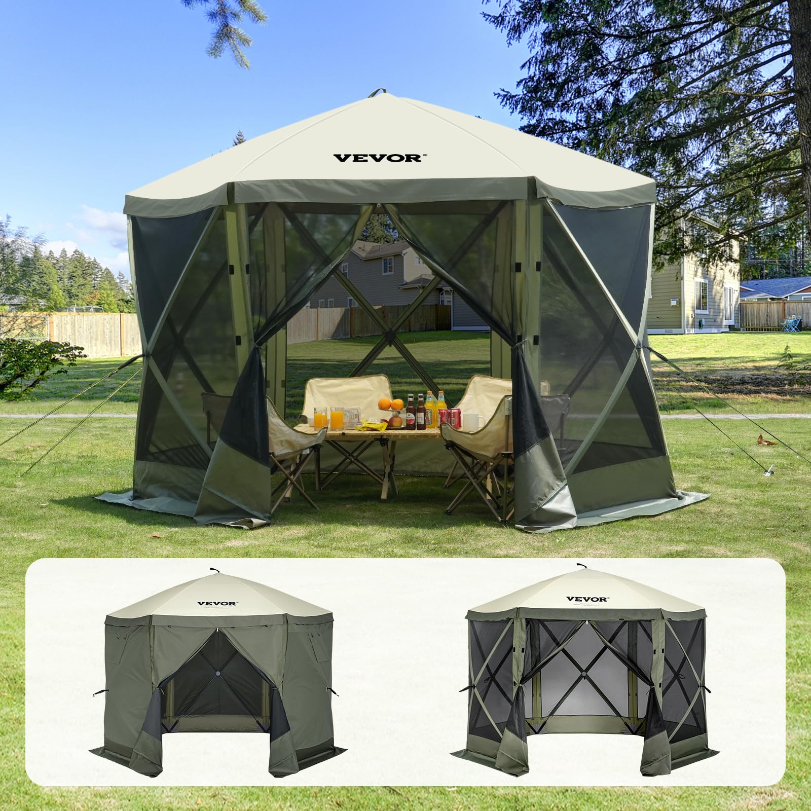 VEVOR 12x12ft Pop Up Gazebo Tent with Privacy Panels, Mosquito Netting & Removable Wind Cloths, 6-Sided Outdoor Canopy for Patio