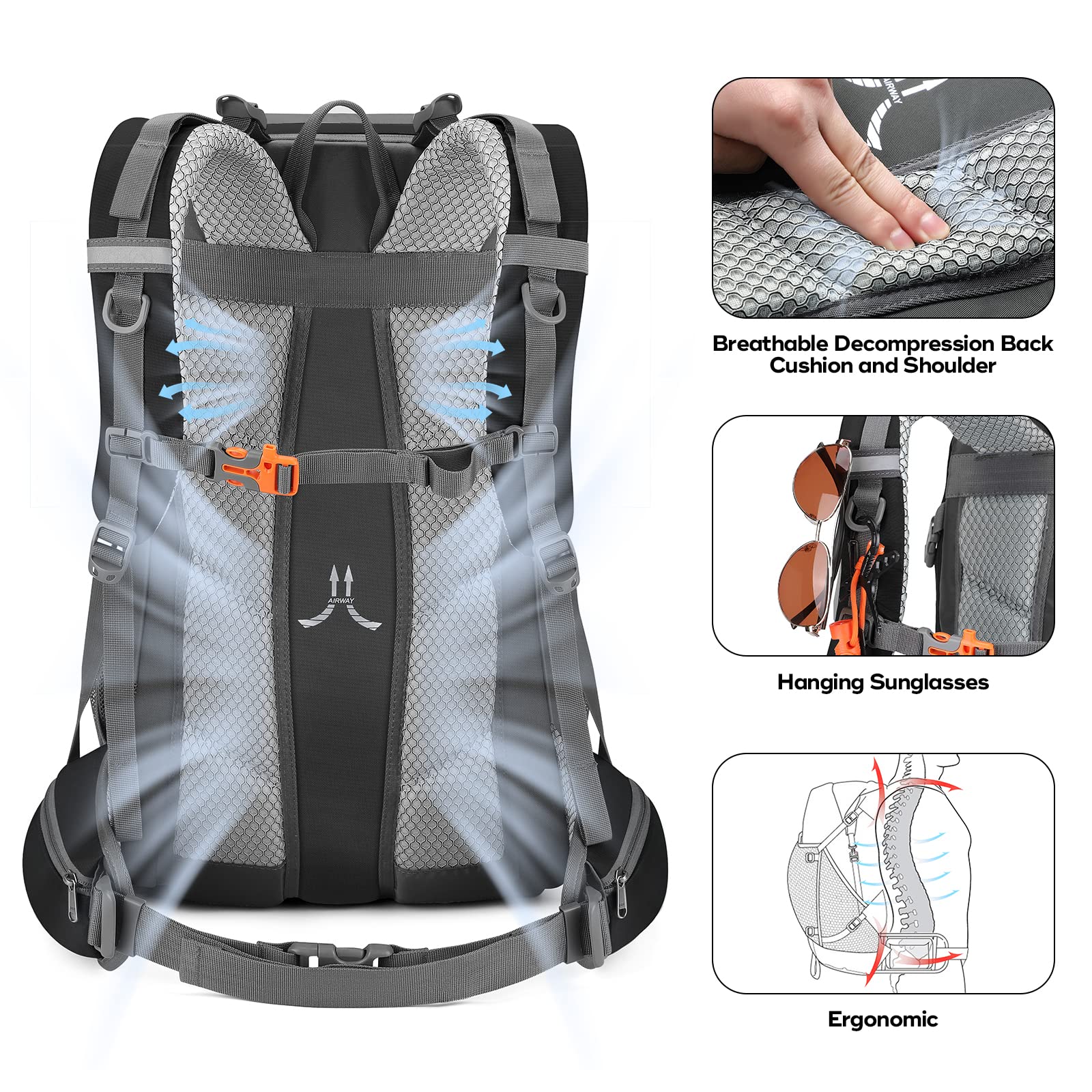 Maelstrom Hiking Backpack, Camping Backpack, 40L/50L Waterproof Hiking Daypack with Rain Cover, Lightweight Travel Backpack