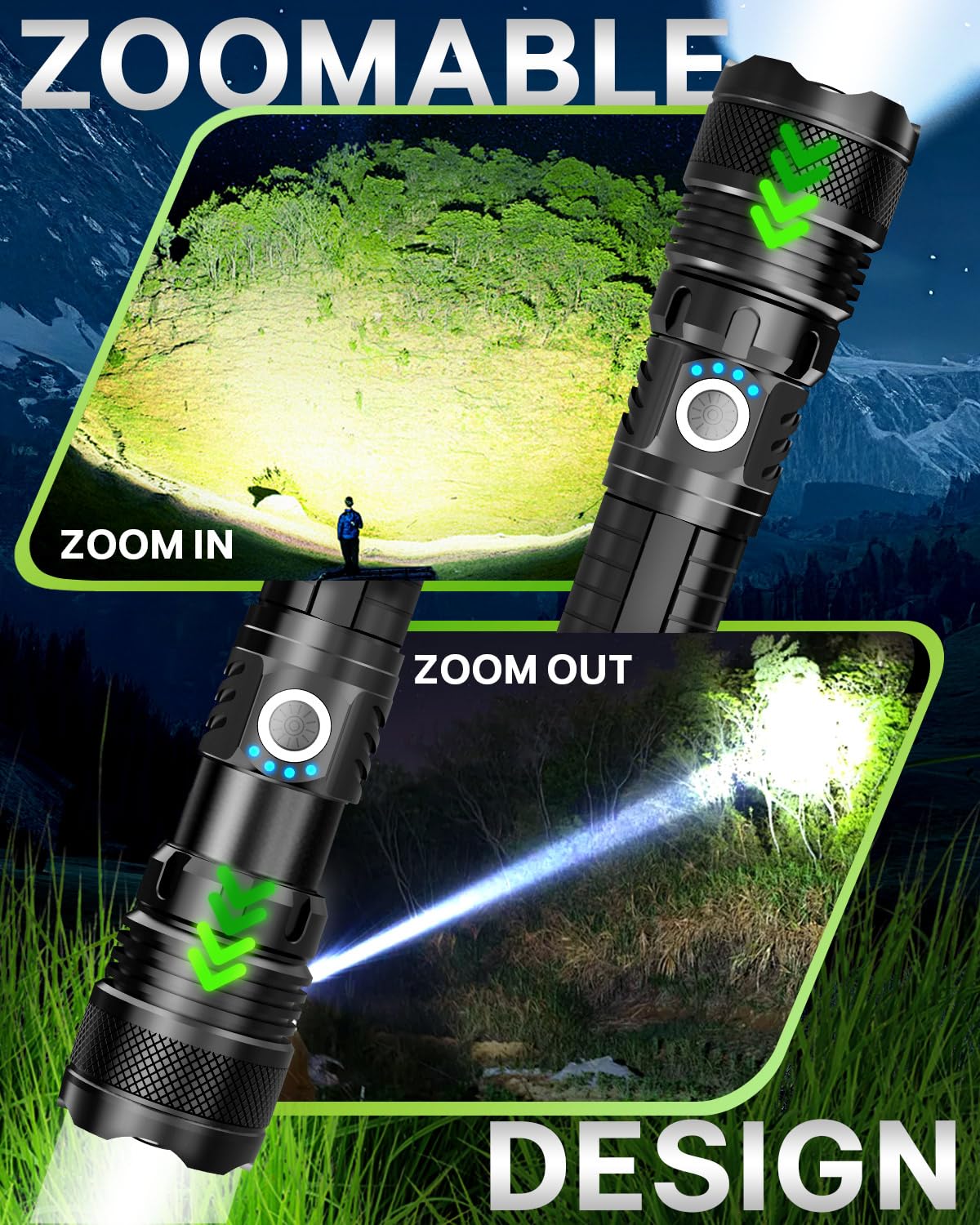 Victoper LED Flashlight 2 Pack, Bright Tactical Torch High Lumens 5 Modes, Waterproof Zoomable Flash Light for Outdoor, Birthday Gifts for Men, Dorm Room Hiking Camping Essentials Gear for Guys