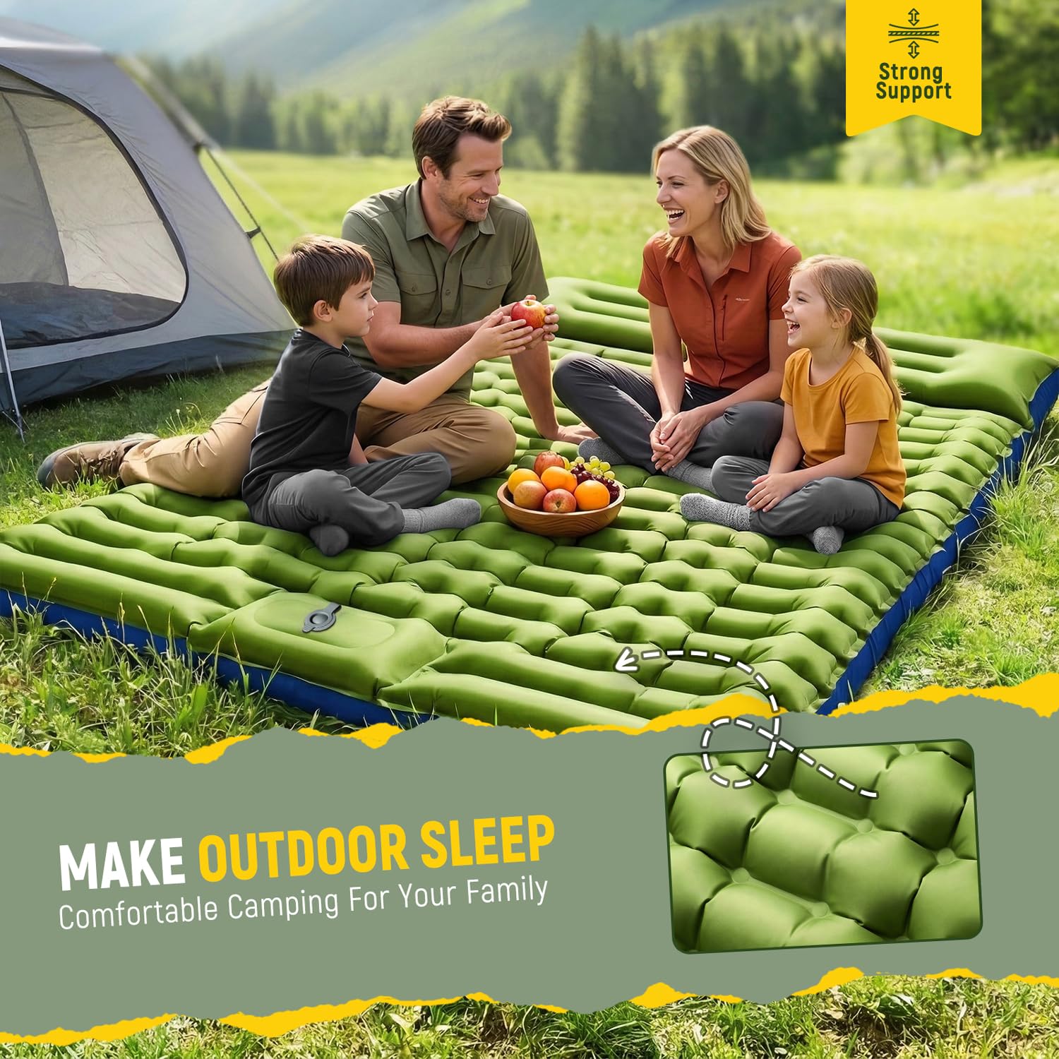 Myxslop Sleeping Pad for Camping, 4" Extra-Thick 2 Person Inflatable Camping Mattress with Built-in Pillow & Foot Pump, Compact Sleeping Mat for Outdoor Tent, Backpacking, Hiking and Car Travel