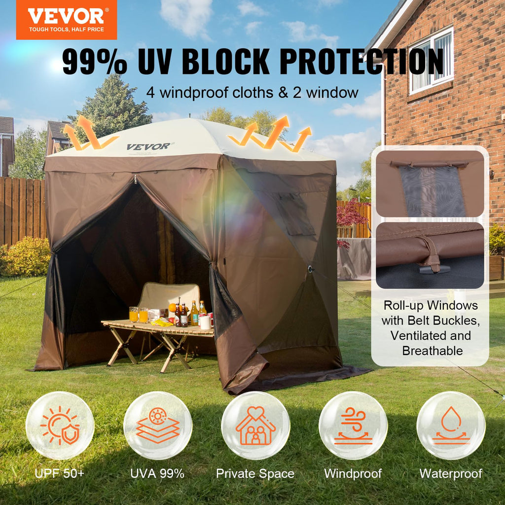 VEVOR 12x12ft Pop Up Gazebo Tent with Privacy Panels, Mosquito Netting & Removable Wind Cloths, 6-Sided Outdoor Canopy for Patio
