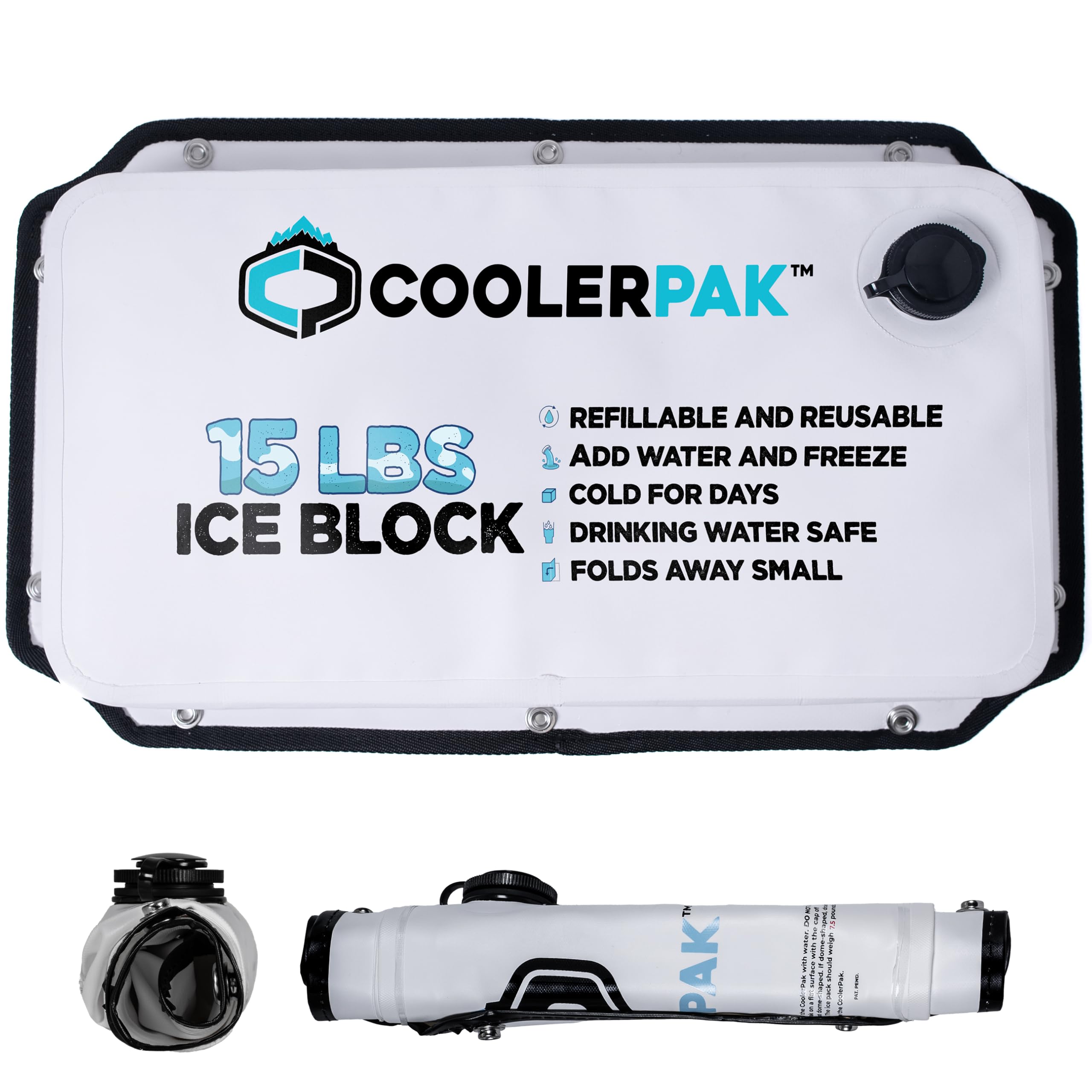 Refillable & Reusable Ice Packs for Coolers – Stays Cold for Days – Non-Toxic & Leakproof, Suitable for Potable Drinking Water – Built Tough, Rolls Up for Easy Storage