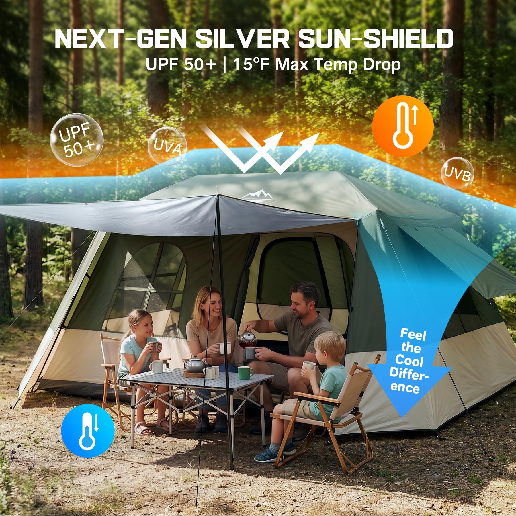 Camping Tent 6 Person Instant Tents - Cabin Tent Easy Setup in 60S with Full Rainfly,Waterproof & Windproof Spacious Breathable Portable with Carry Bag, Large Cabin Tents for Family Camping