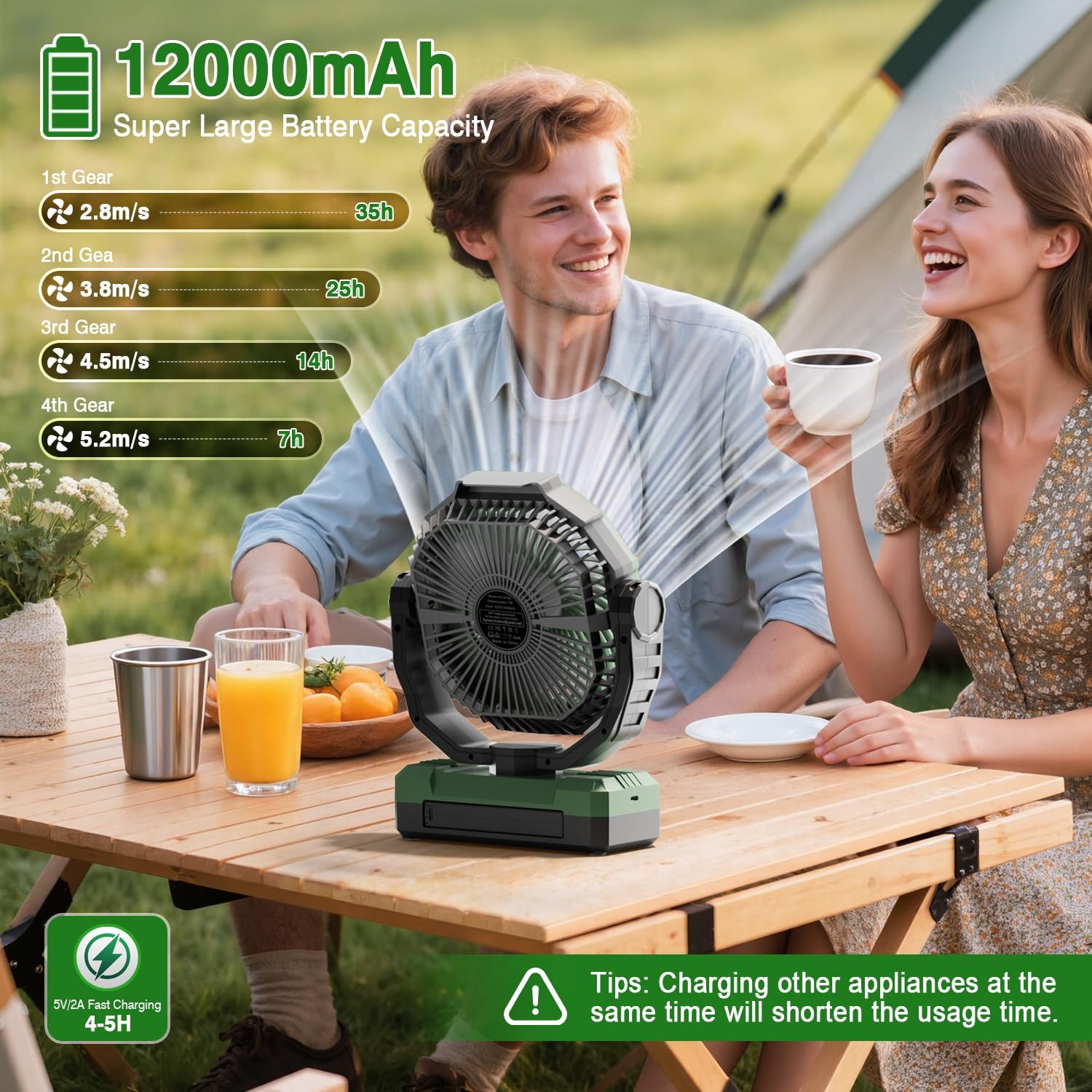 FRIZCOL 3-in-1 Camping Fan - Portable Fans Rechargeable - 24000mAh Battery Powered Fan with Light & Remote for Indoor, Outdoor, Tent, Travel, Fishing, Jobsite, Gifts for Men Dad Him