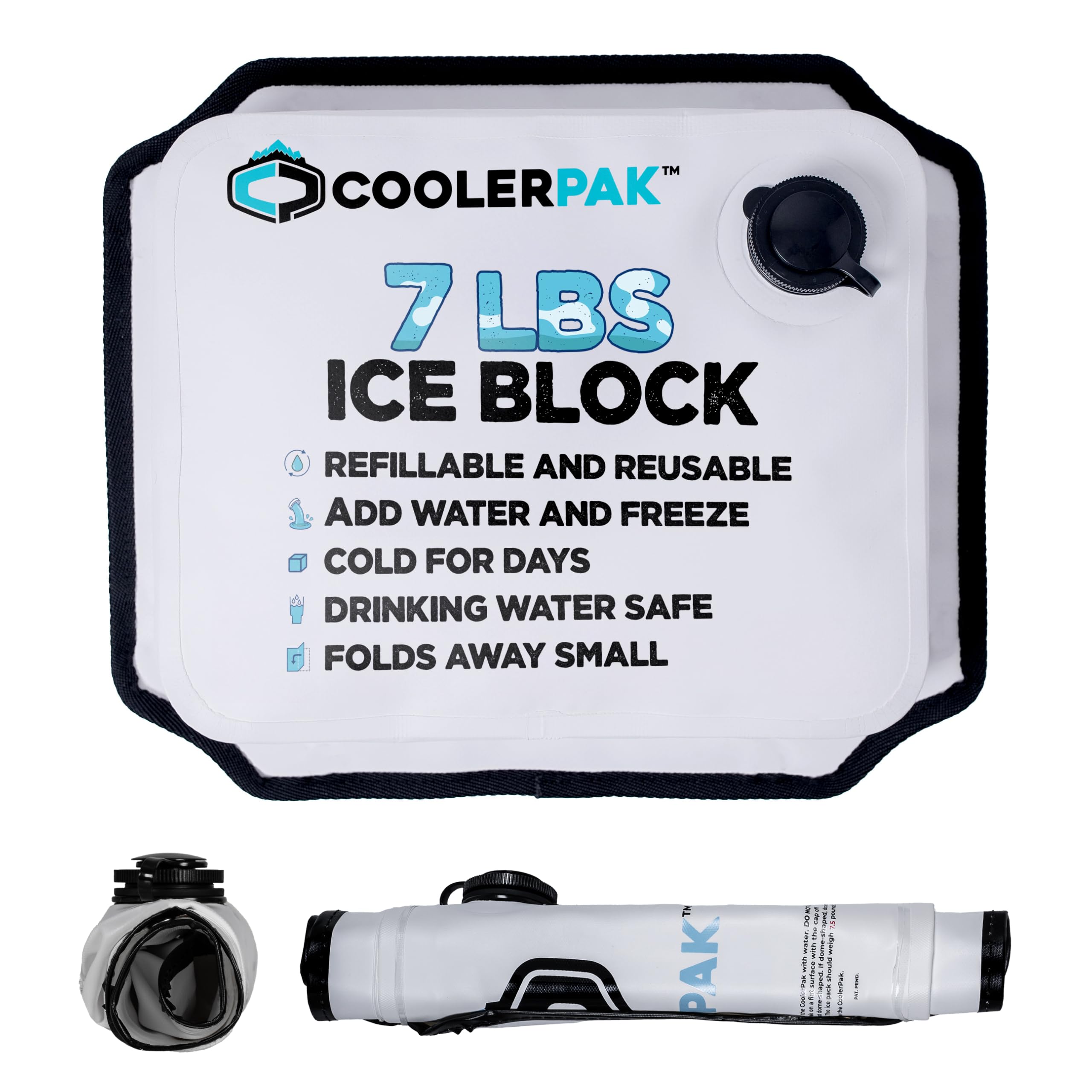 Refillable & Reusable Ice Packs for Coolers – Stays Cold for Days – Non-Toxic & Leakproof, Suitable for Potable Drinking Water – Built Tough, Rolls Up for Easy Storage