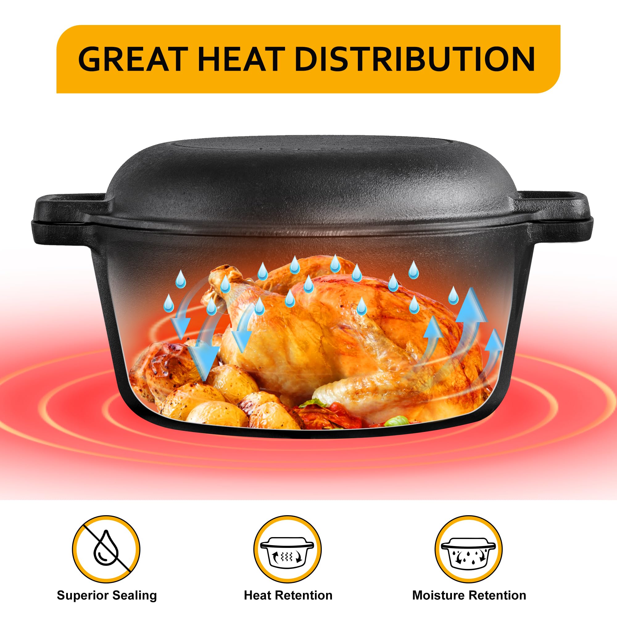 Velaze Pre-Seasoned Cast Iron Dutch Oven Pot with Lid