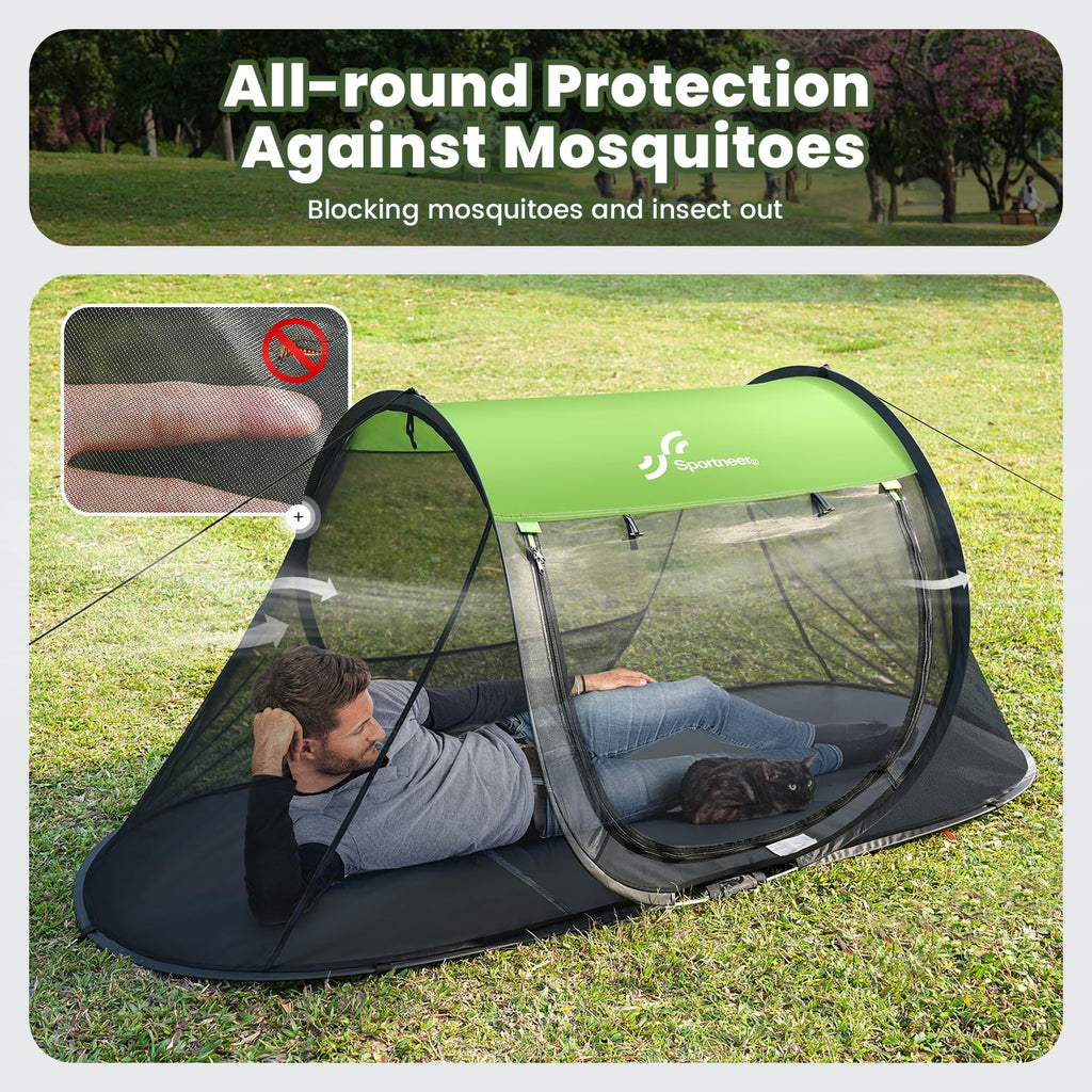 Sportneer Pop-Up Mosquito Net Tent, Instant Setup Camping Shelter for Cot or Ground, Breathable Mesh Bug Screen, Lightweight Portable Bed Canopy for Outdoor Indoor Adults Kids, 86.6''x33.5''x35.4''