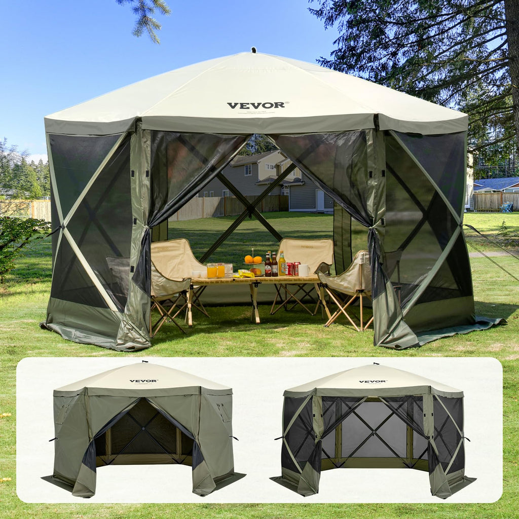 VEVOR 12x12ft Pop Up Gazebo Tent with Privacy Panels, Mosquito Netting & Removable Wind Cloths, 6-Sided Outdoor Canopy for Patio