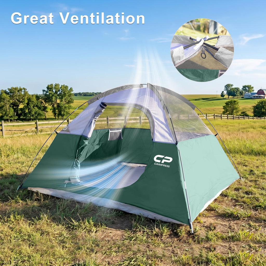 CAMPROS CP 3 Person Tent, Dome Tents for Camping with Rainfly, Waterproof Camping Tent Easy Set Up, Portable Family Tent with Large Mesh Window & Carry Bag for Outdoor Hiking