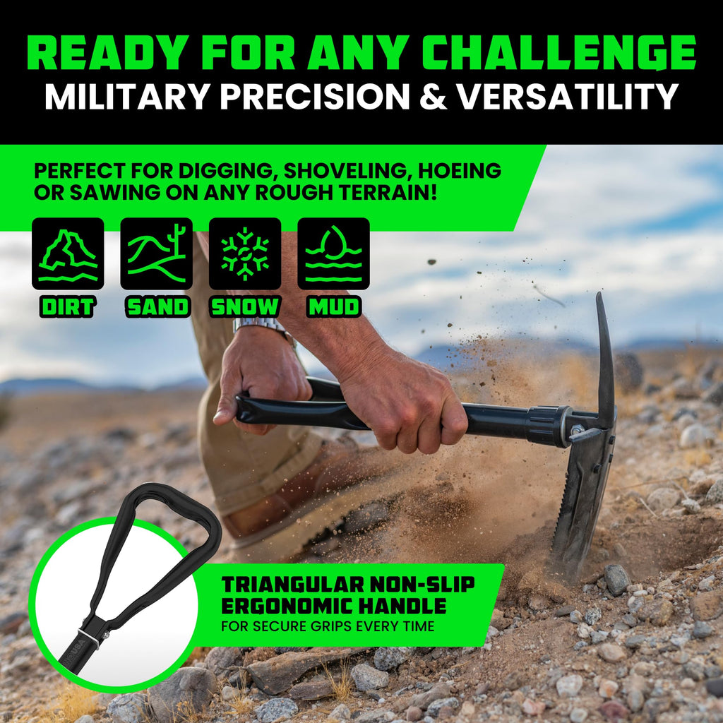 Rhino USA Folding Camping Shovel with Pick - Tactical Entrenching Tool