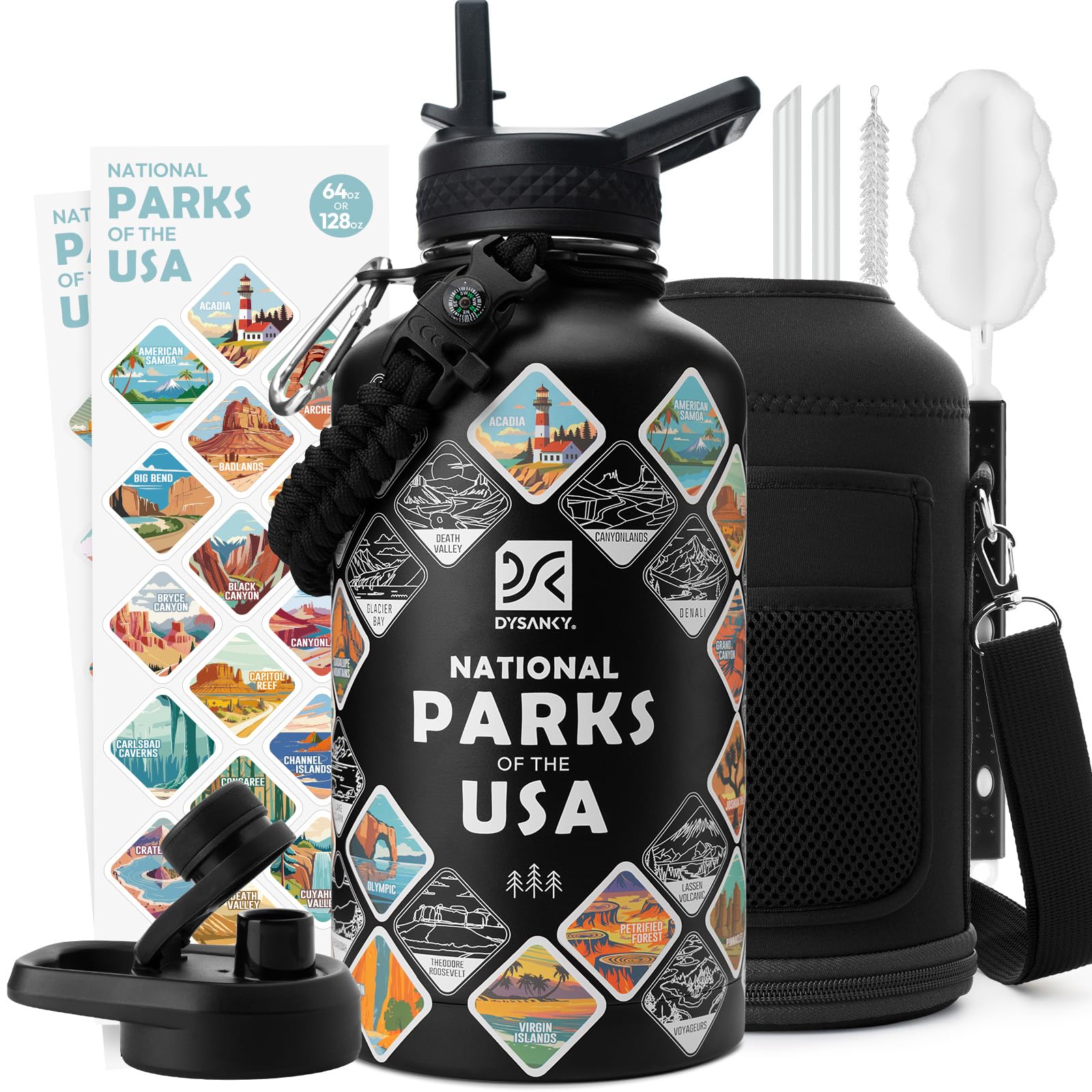 DYSANKY Insulated Water Bottle 32, 40, 64,87, 128 OZ - Multiple Insulation Vacuum Sealed - Portable Sports Metal Water Jug for Outdoor Adventure