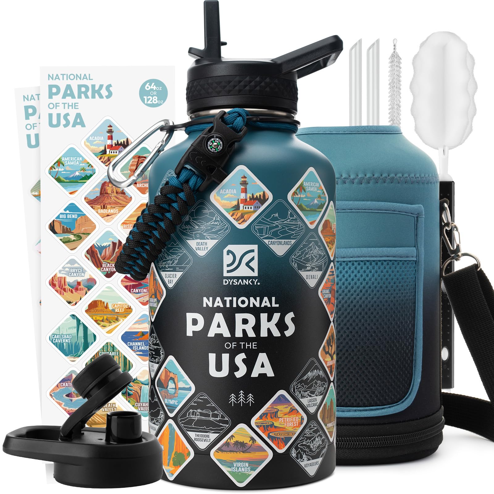 DYSANKY Insulated Water Bottle 32, 40, 64,87, 128 OZ - Multiple Insulation Vacuum Sealed - Portable Sports Metal Water Jug for Outdoor Adventure