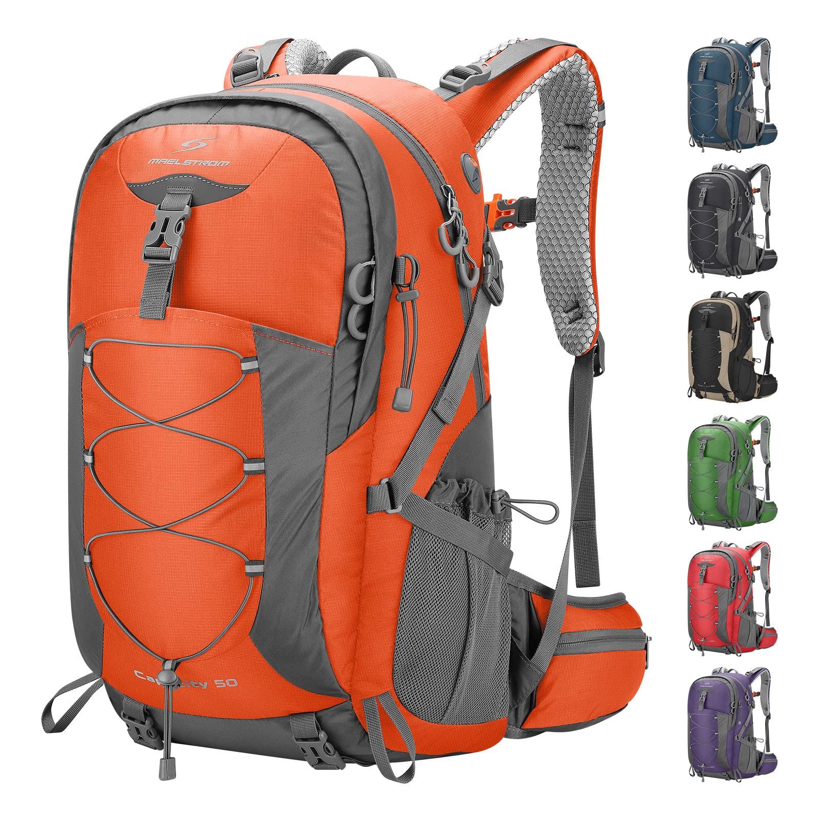 Maelstrom Hiking Backpack, Camping Backpack, 40L/50L Waterproof Hiking Daypack with Rain Cover, Lightweight Travel Backpack