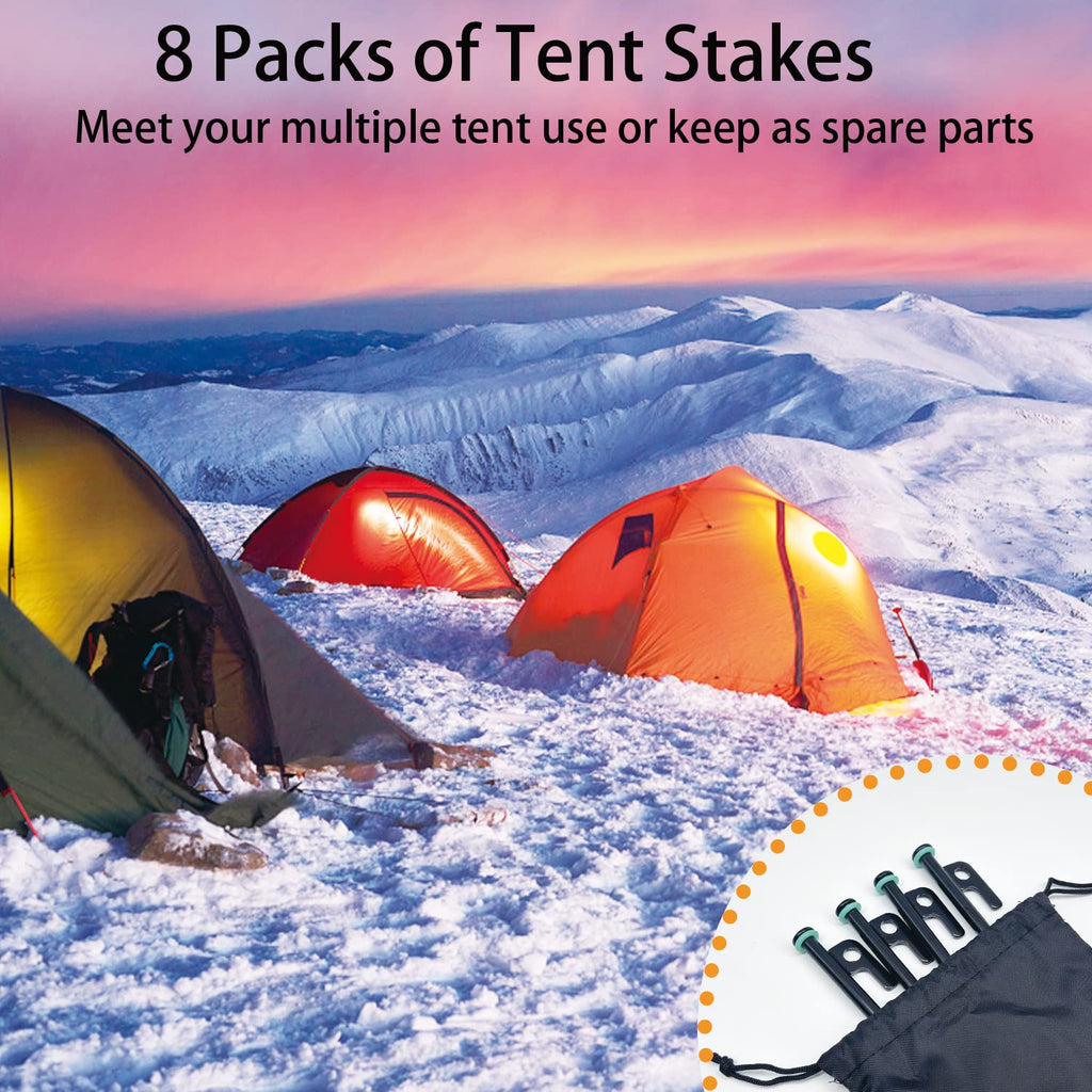 Heavy Duty 12-Pack 10in Forged Steel Tent Stakes + Hammer & Storage Pouch, Ideal for Camping on Rocks & Grassland
