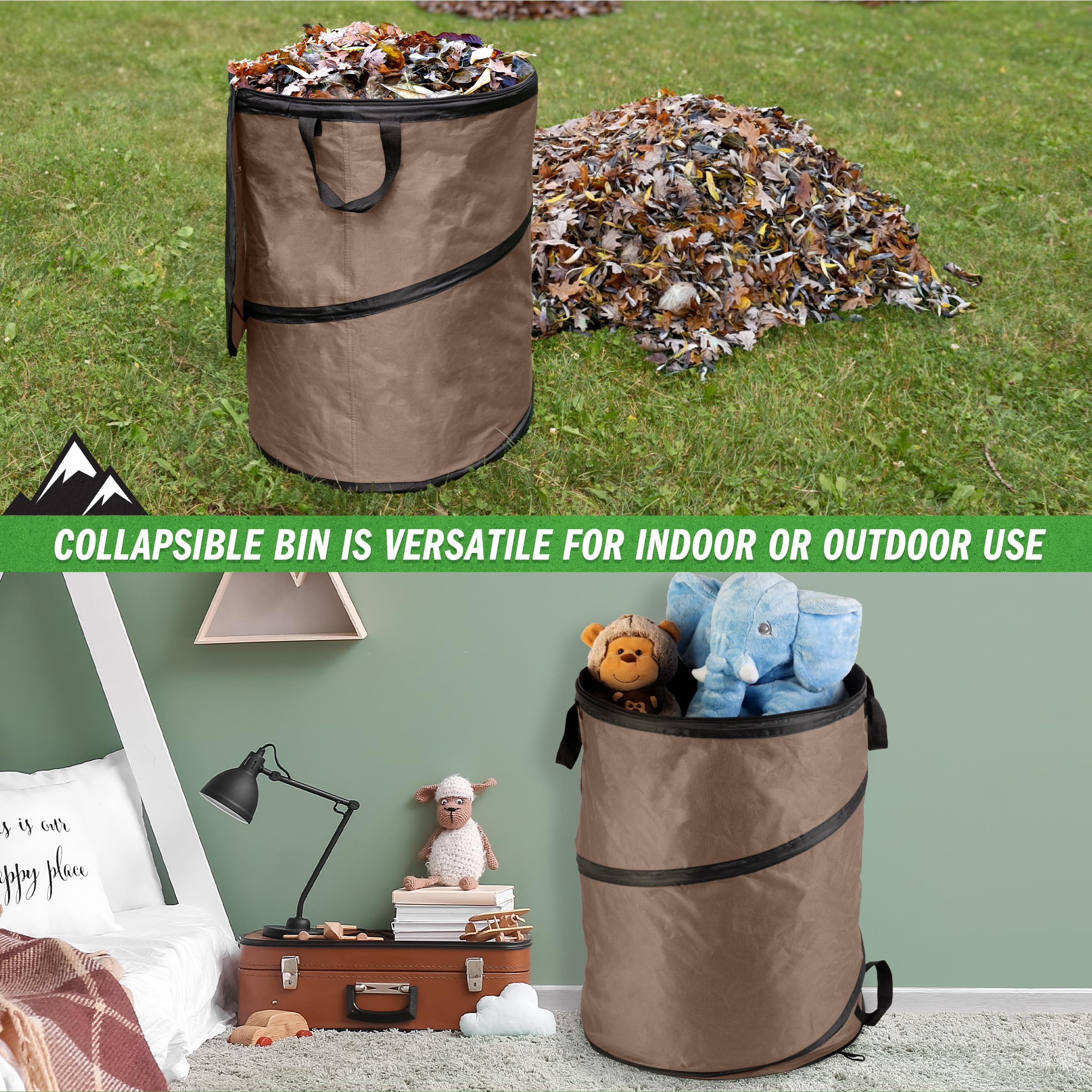 Collapsible Trash Can - Pop Up Outdoor Portable Garbage Bag Holder with Zippered Lid - Recycle Bin for Camping or Parties by Wakeman