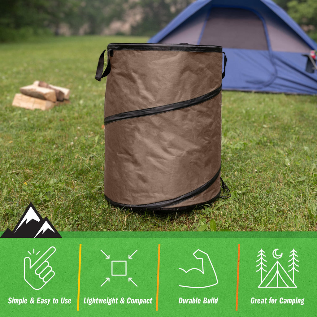 Collapsible Trash Can - Pop Up Outdoor Portable Garbage Bag Holder with Zippered Lid - Recycle Bin for Camping or Parties by Wakeman