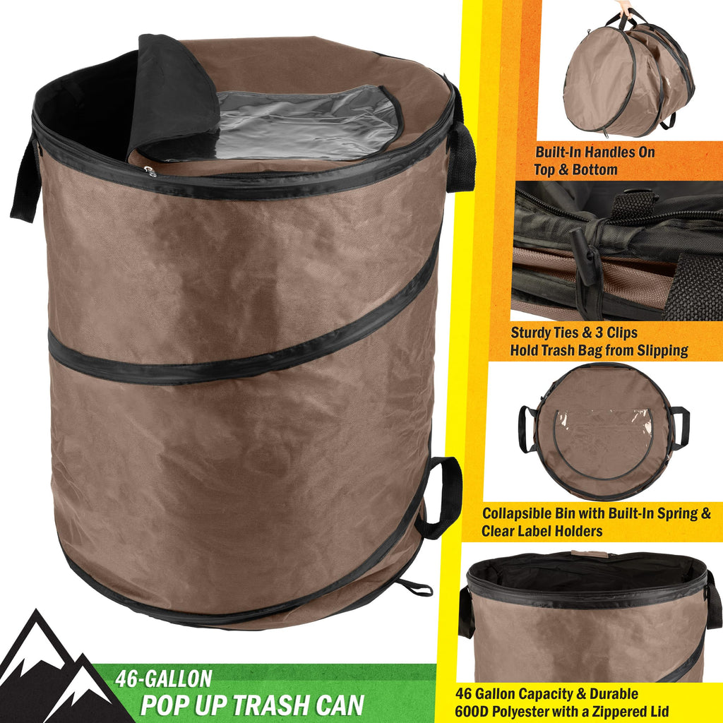 Collapsible Trash Can - Pop Up Outdoor Portable Garbage Bag Holder with Zippered Lid - Recycle Bin for Camping or Parties by Wakeman