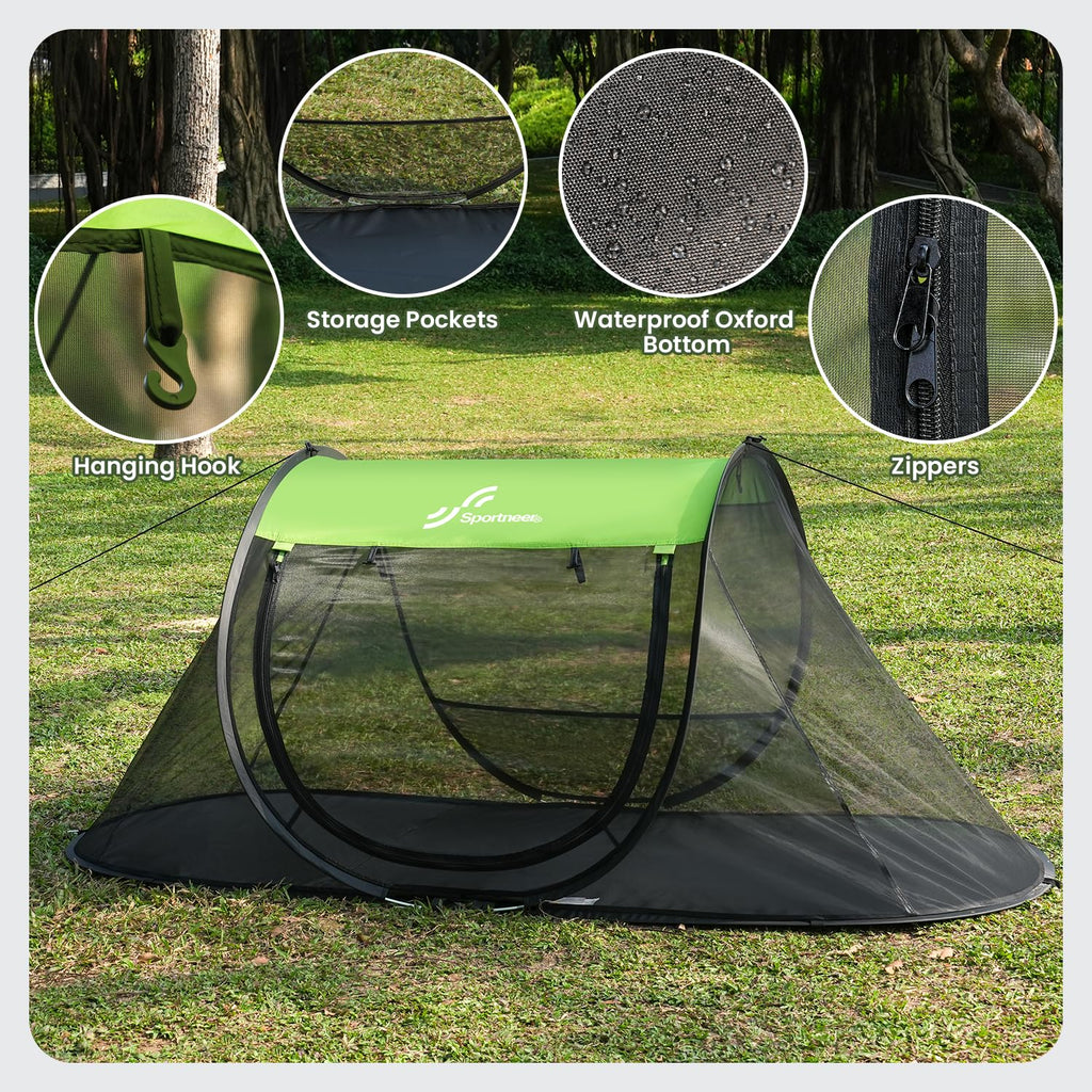 Sportneer Pop-Up Mosquito Net Tent, Instant Setup Camping Shelter for Cot or Ground, Breathable Mesh Bug Screen, Lightweight Portable Bed Canopy for Outdoor Indoor Adults Kids, 86.6''x33.5''x35.4''