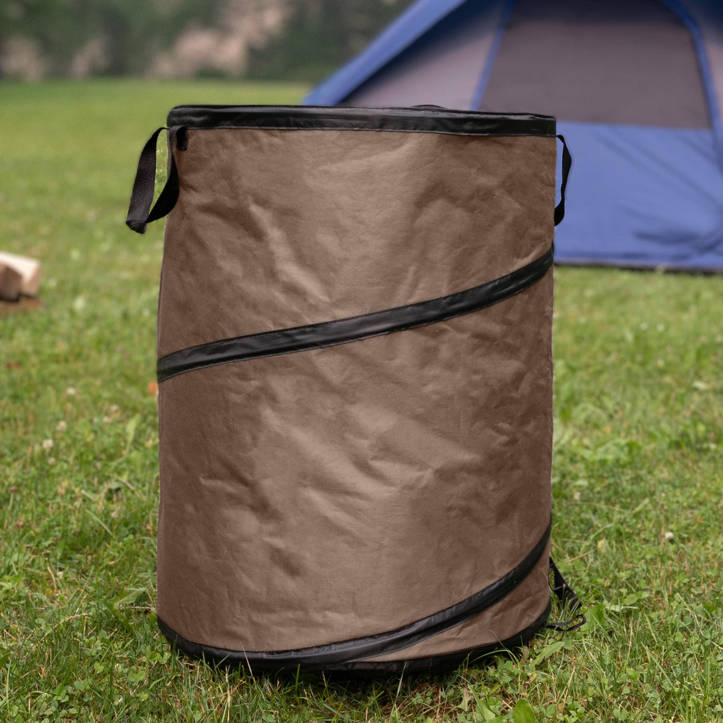 Collapsible Trash Can - Pop Up Outdoor Portable Garbage Bag Holder with Zippered Lid - Recycle Bin for Camping or Parties by Wakeman