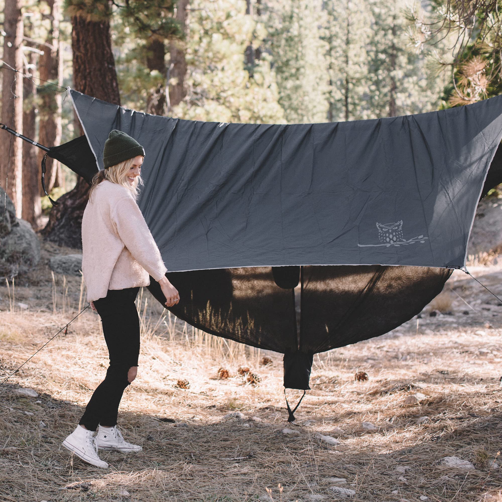 Wise Owl Outfitters Hammock Rain Fly – Waterproof Camping Tarp Cover with Tent Stakes & Carry Bag, Ultralight Shelter for Backpacking & Outdoor Shade
