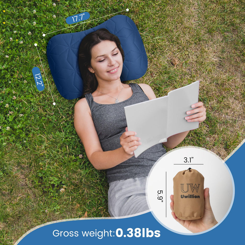 UWILLION Inflatable Camping Pillow with Removable Cover - Ultralight Inflatable Pillow Lightweight, Ergonomic and Washable for Camping, Hiking, and Travel