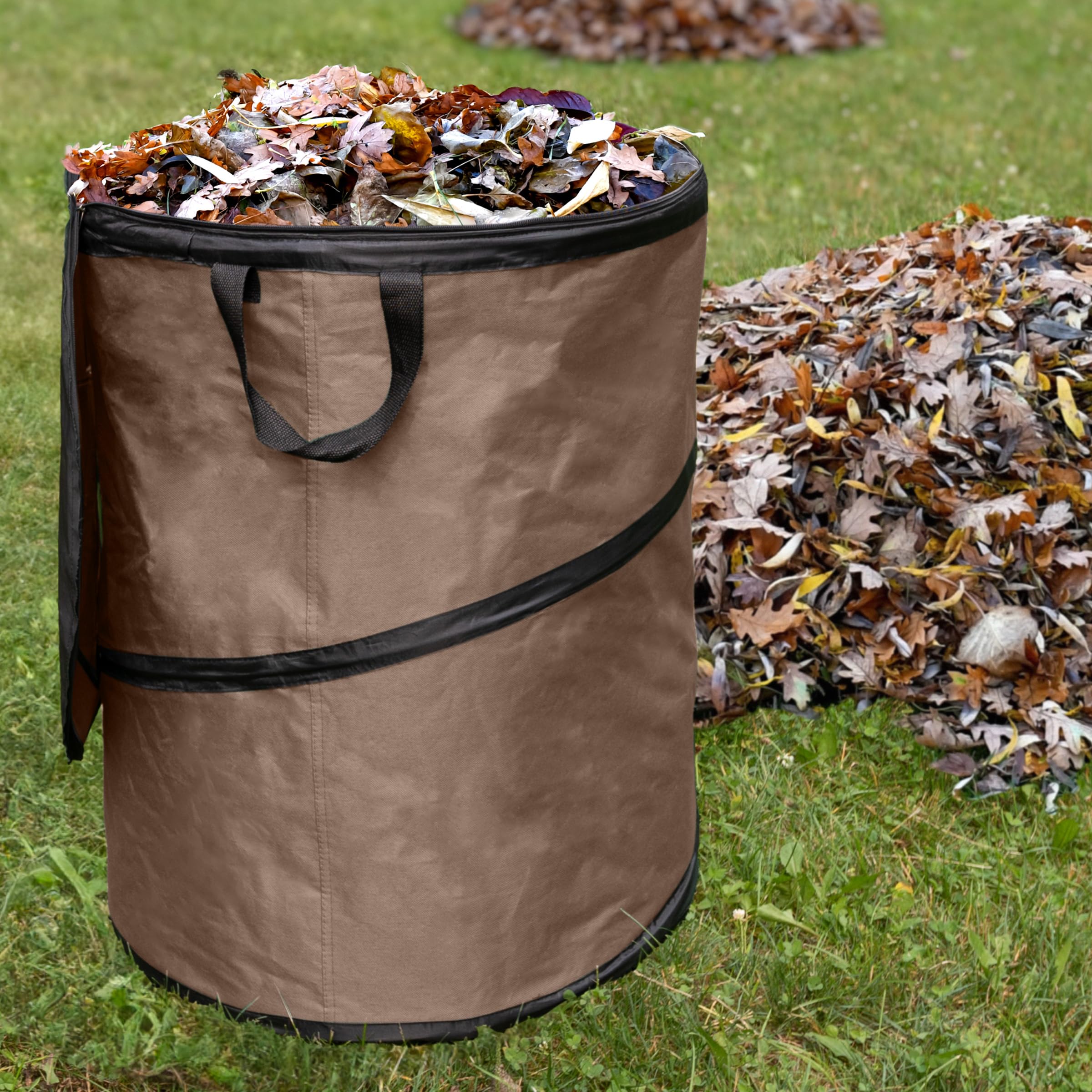 Collapsible Trash Can - Pop Up Outdoor Portable Garbage Bag Holder with Zippered Lid - Recycle Bin for Camping or Parties by Wakeman