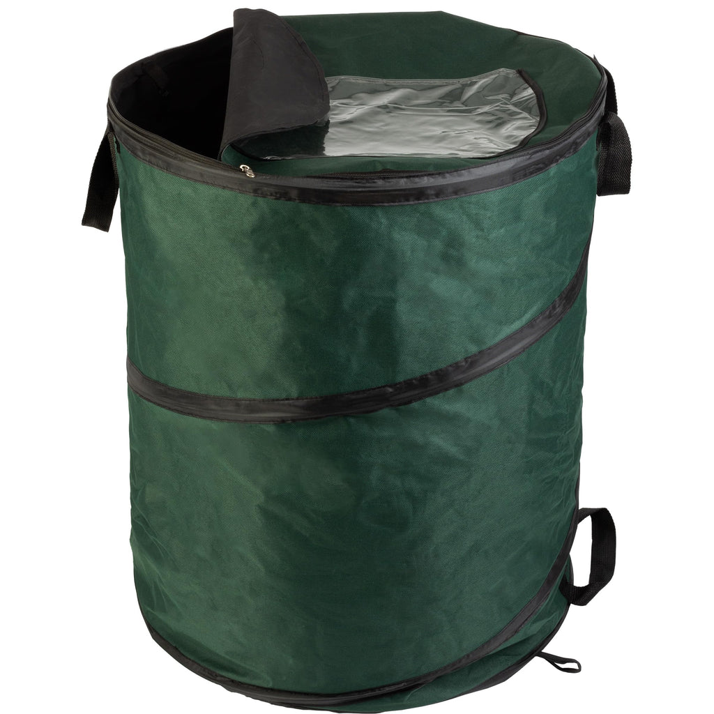 Collapsible Trash Can - Pop Up Outdoor Portable Garbage Bag Holder with Zippered Lid - Recycle Bin for Camping or Parties by Wakeman